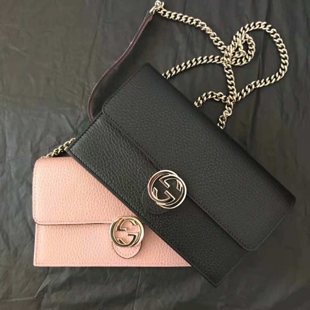 Interlocking GG Leather Crossbody  Black and Pink